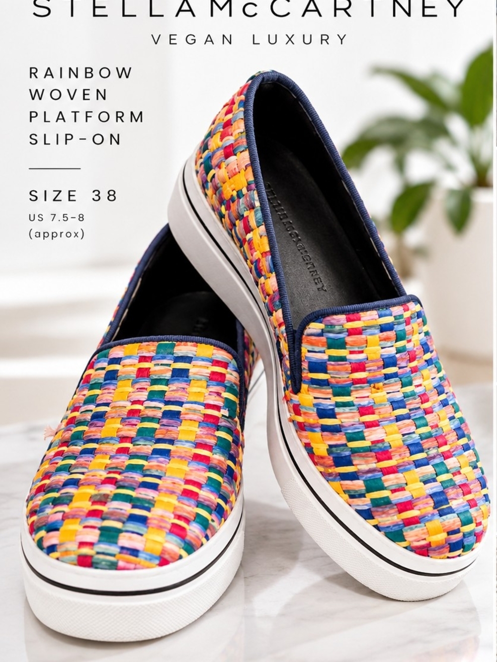 Stella McCartney Rainbow Woven Platform Slip On Sneakers EU 38 Designer Vegan